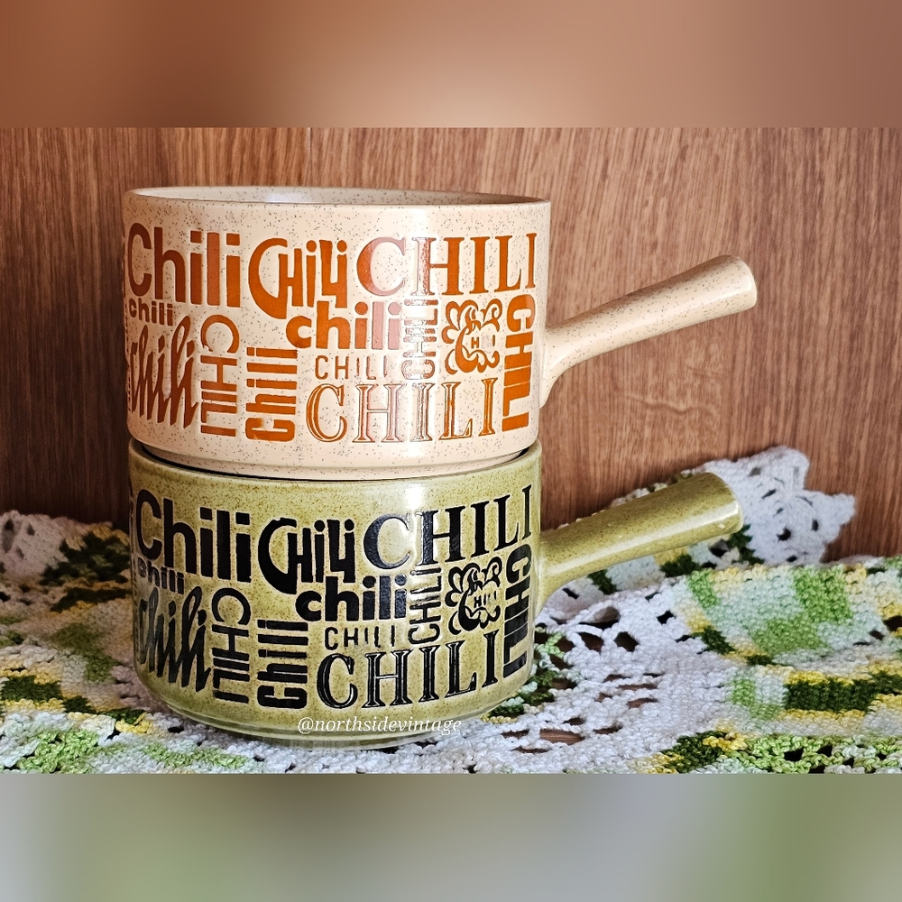 Vintage 80s Ceramic Handled Chili Bowls